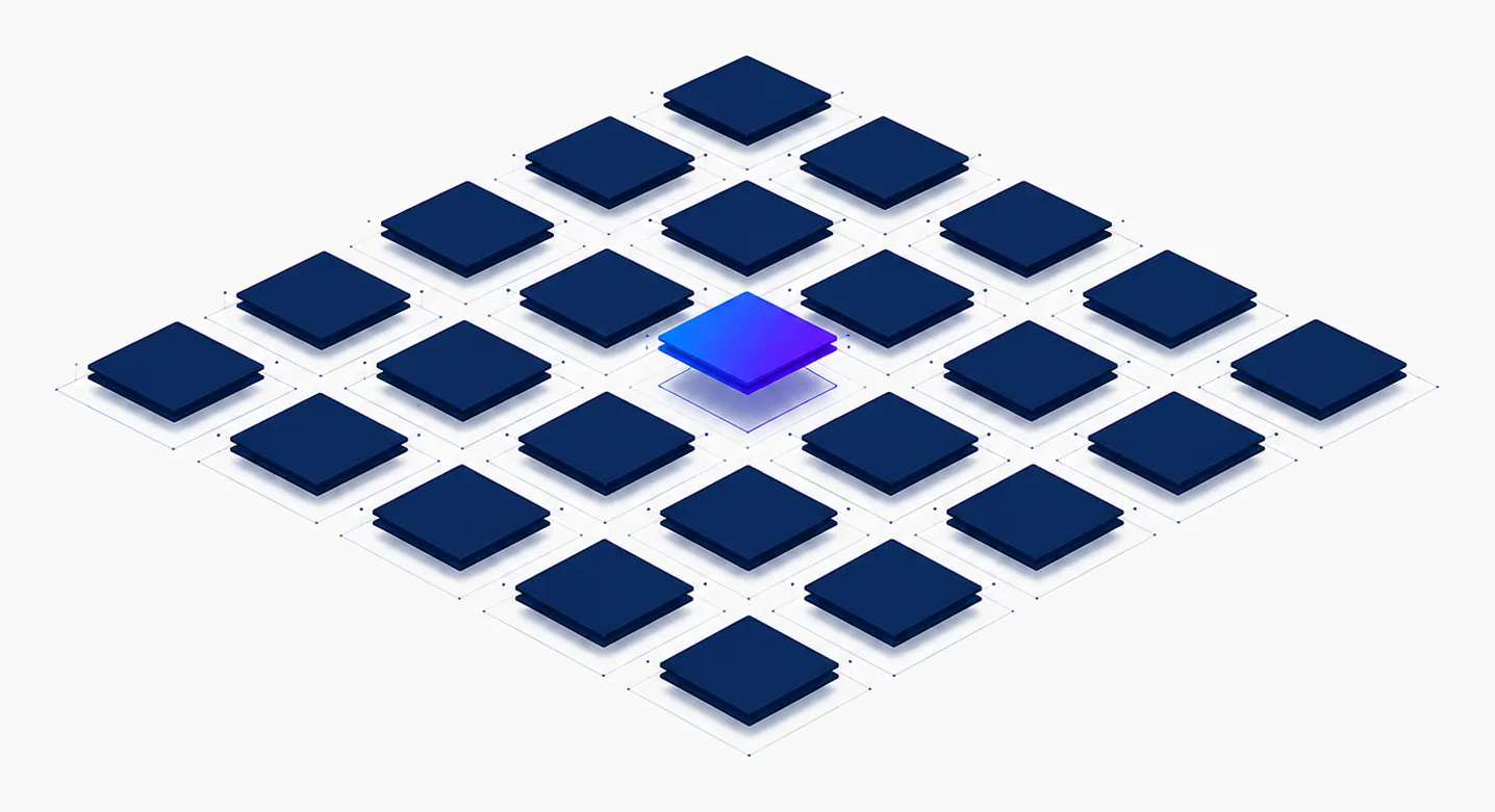 Capability asset library — one capability card highlighted in an orderly grid